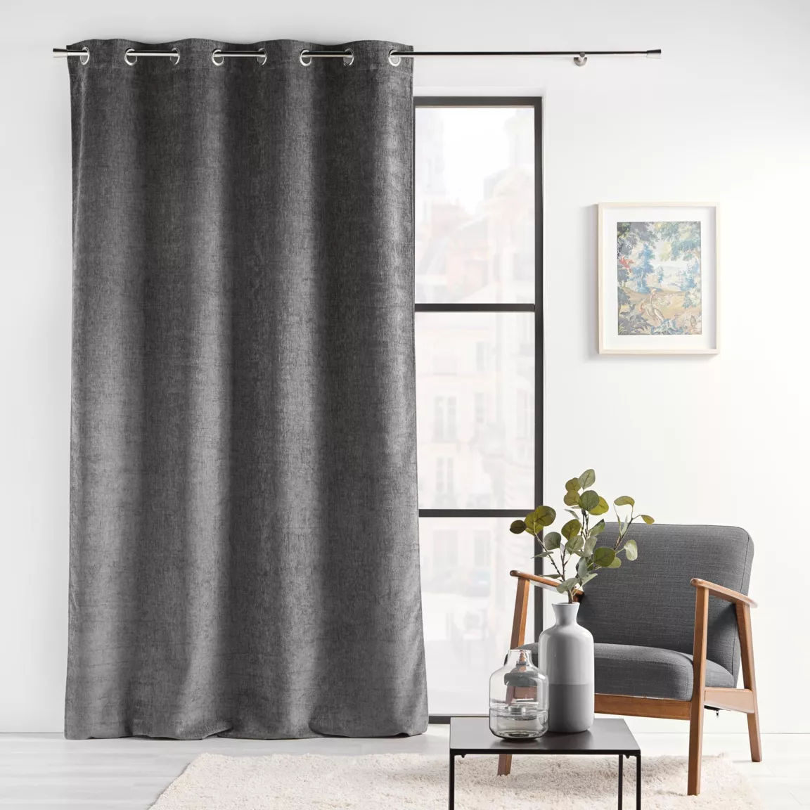 Rideau œillets velours (140 x 260 cm) Verra Gris anthracite