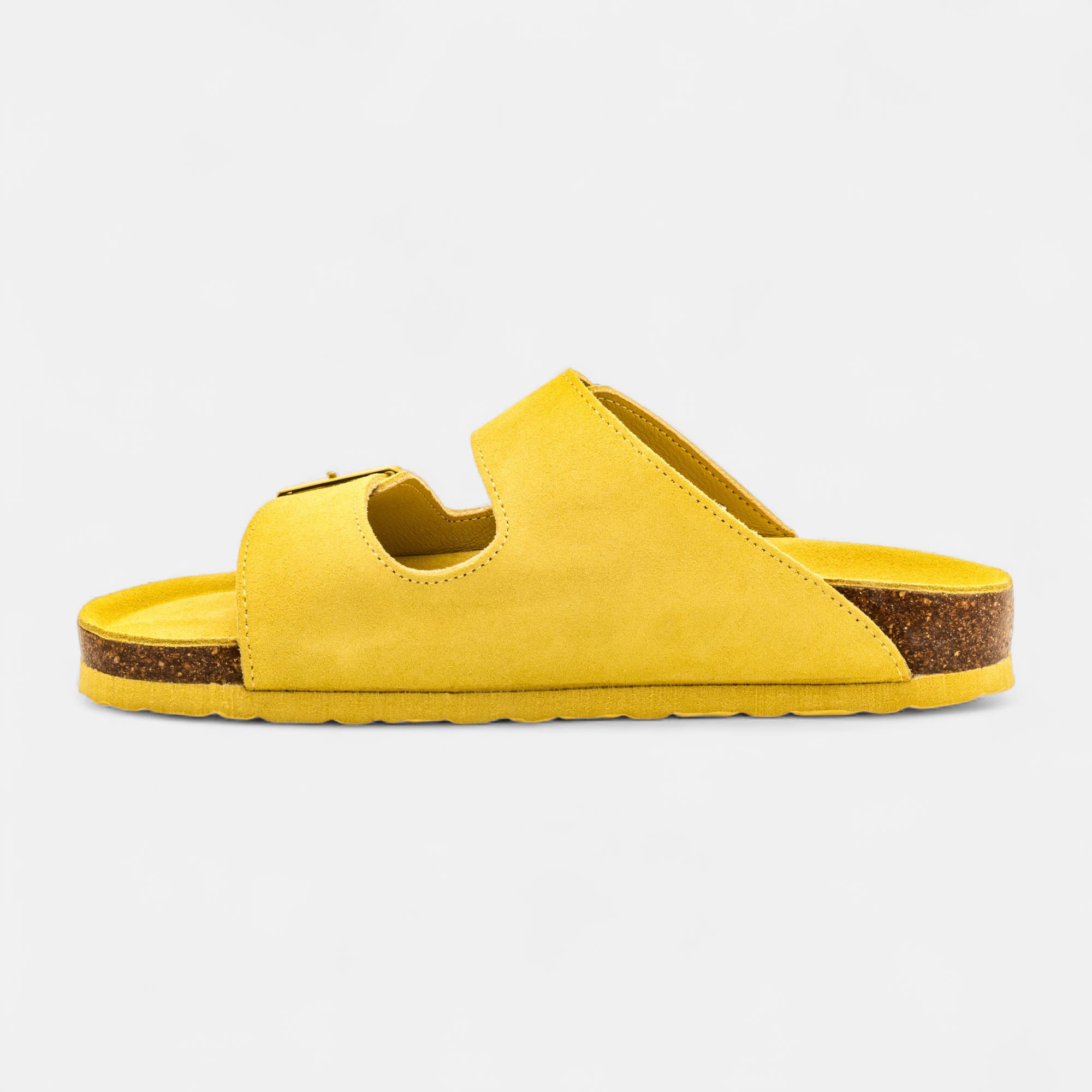Mules semelle liège Femme en cuir jaune