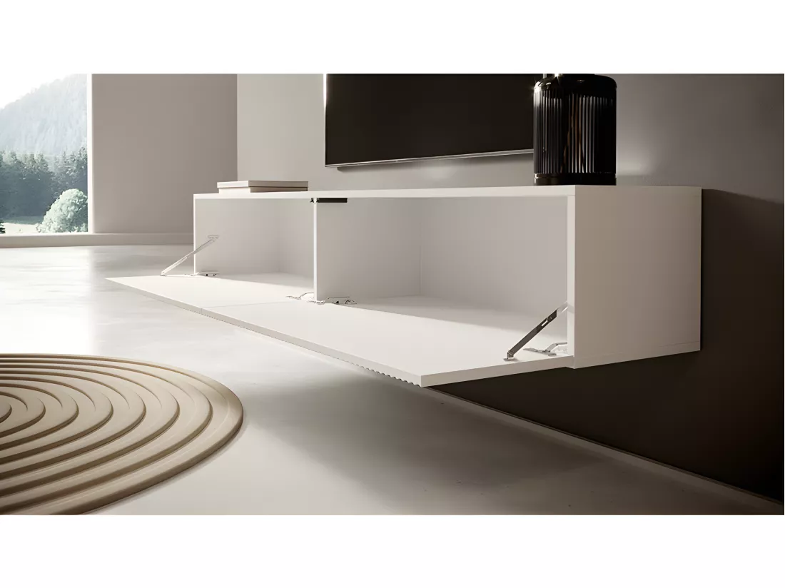 Meuble TV 175 cm blanc avec façade fraisée - VELDIO