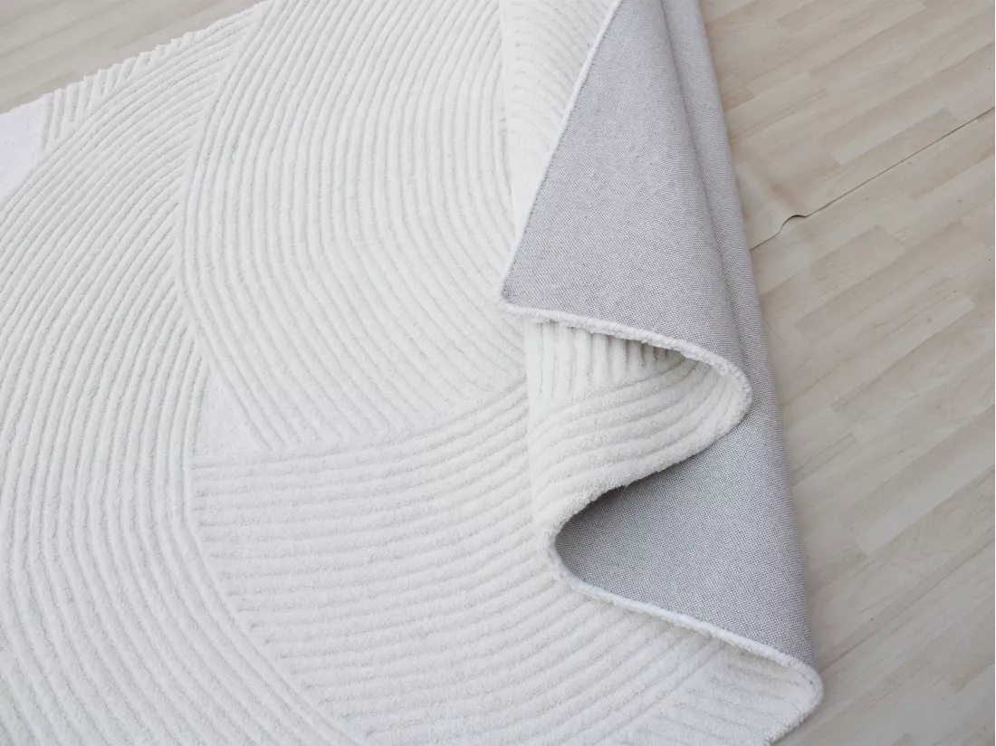 Tapis en relief 100% laine fait à la main - 160 x 230 cm - 2200g/m2 - Ivoire - BASSAM