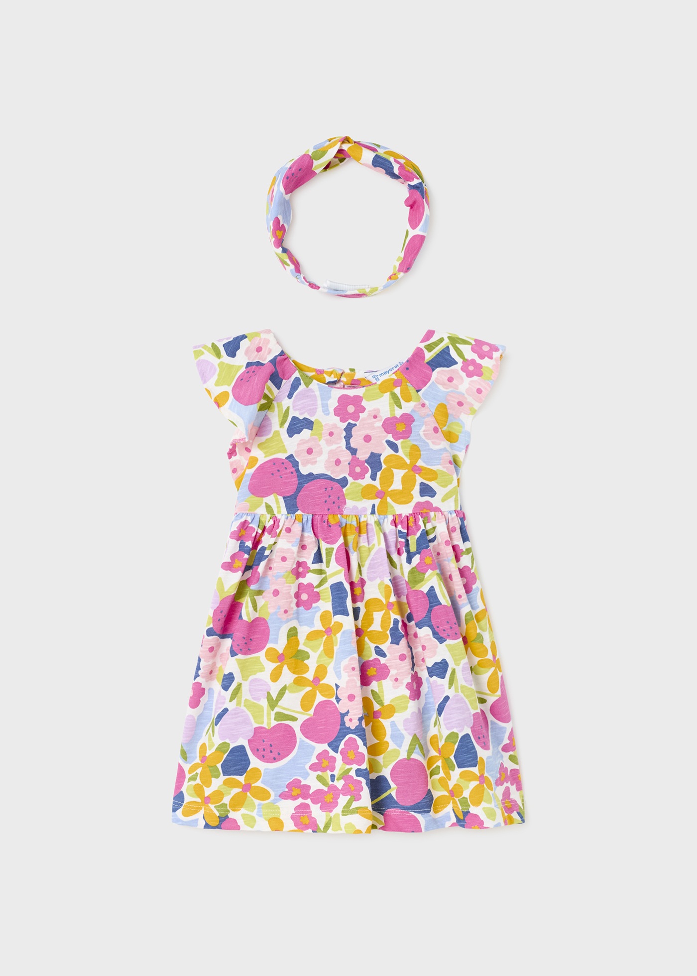 Vestido estampado em algodão sustentável com faixa de cabelo para bebê