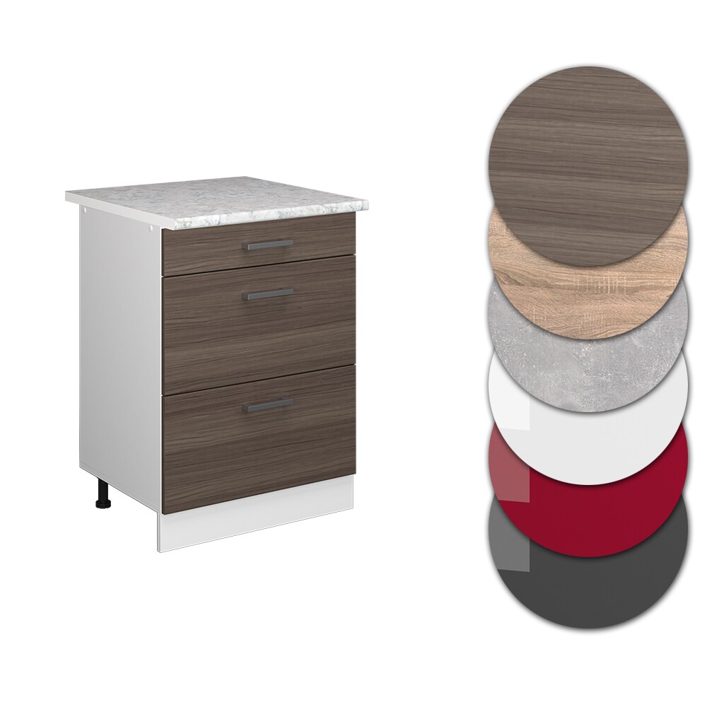 Vicco Schubladenunterschrank Küchenschrank Küchenzeile R-Line 60 cm Weiß Edelgrau Schublade Arbeitsplatte