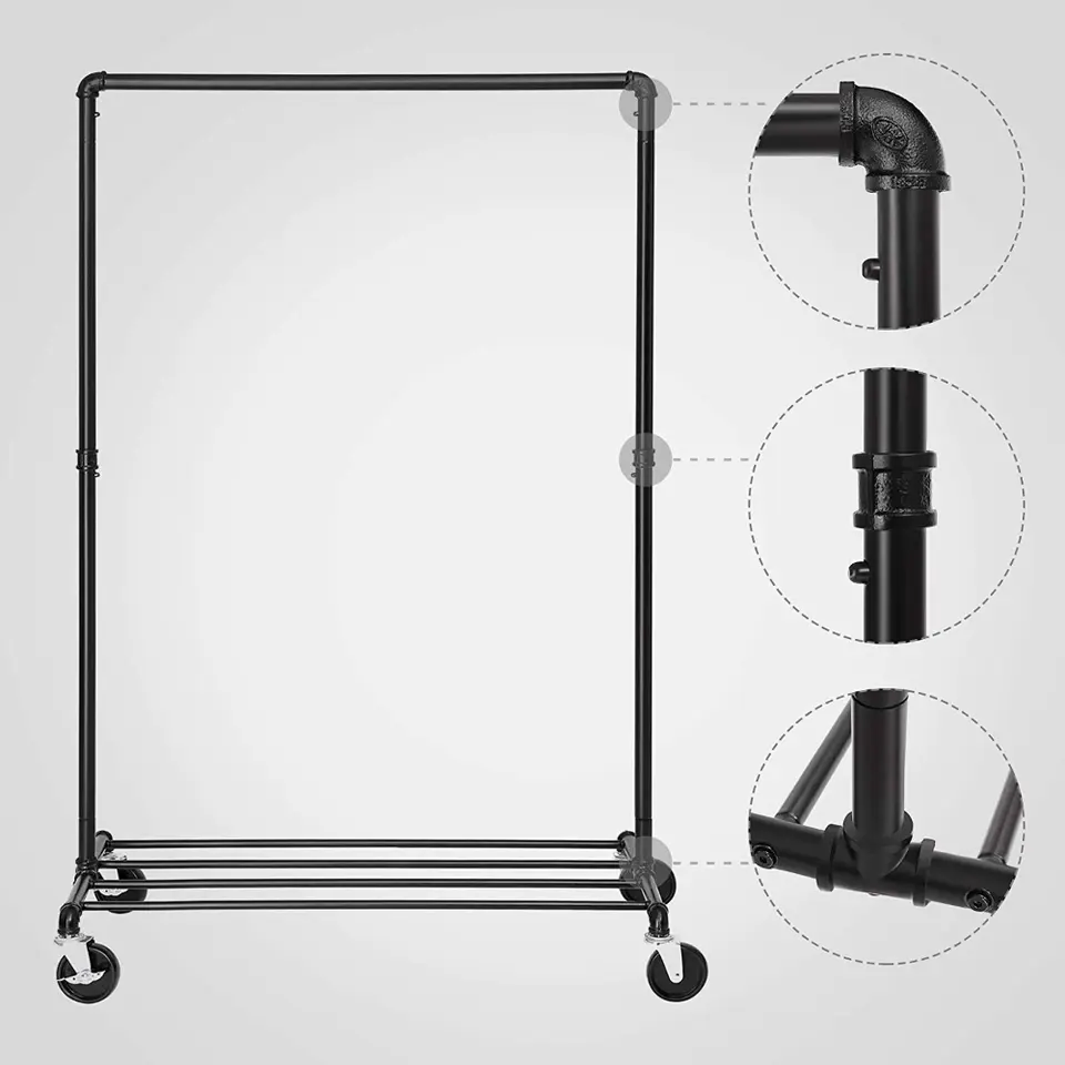 Mobiel kledingrek - 1 rail - zwart