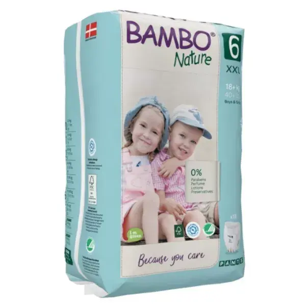 Calça de treino Bambo Nature, tamanho 6, para crianças acima de 16 kg, 18 unidades.