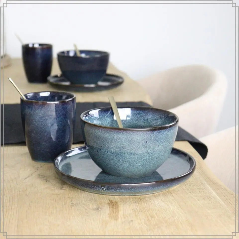 OTIX Soepkommen zonder Oor Set van 6 Schaaltjes 600ml Blauw Aardewerk EBONY