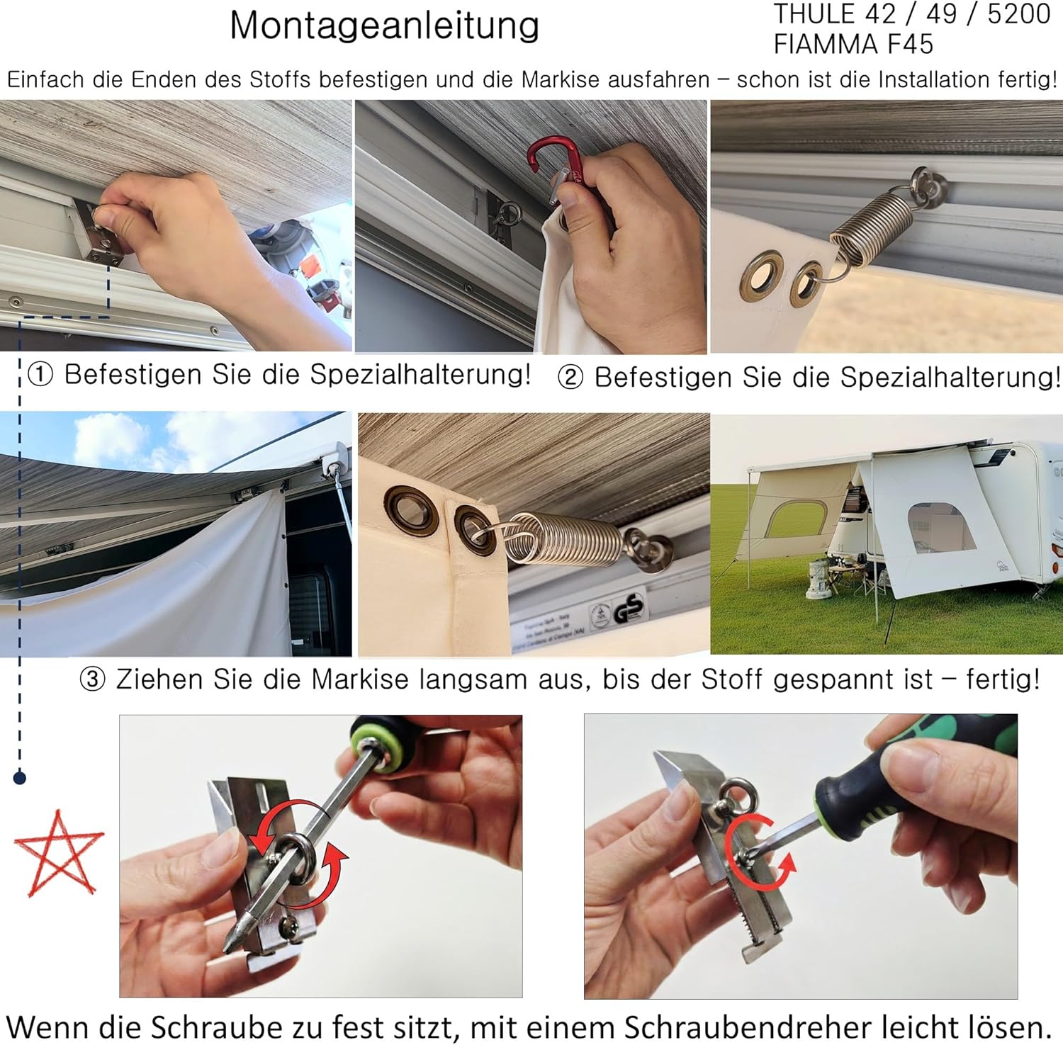 AIRIS Sun Blocker für Markise – Wohnmobil Seitenwand, effektiver Sicht- & Sonnenschutz, wasserabweisend, kompatibel mit Fiamma & Thule, 2er-Set (Fiamma F45, Thule 42, 49, 5200 Mit Fenster)