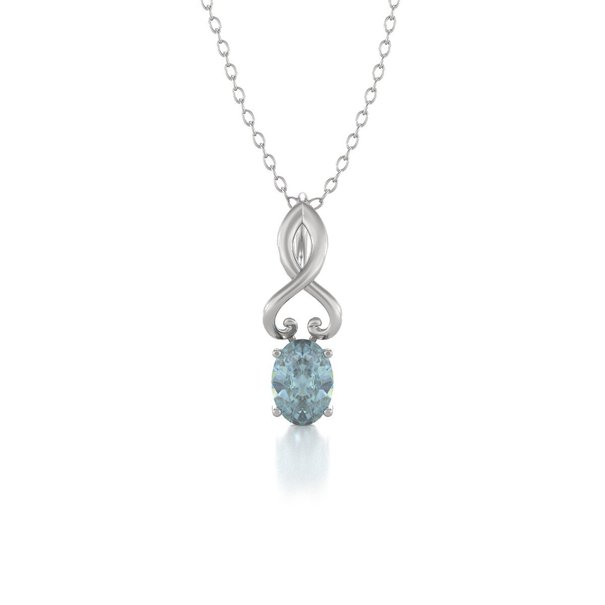 Collier Pendentif Or Blanc Aigue-Marine - Idées Cadeaux | Aden