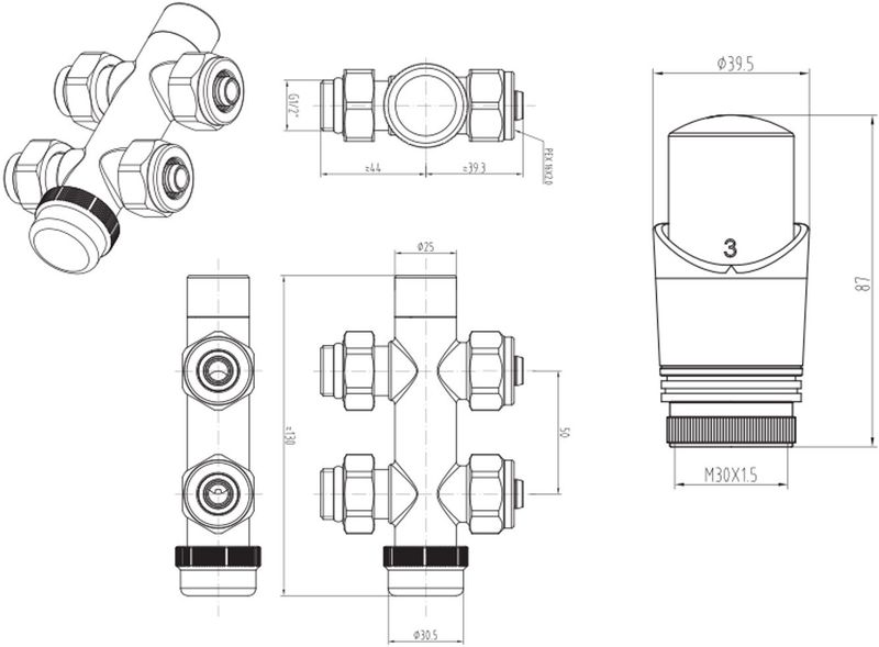 Boss & Wessing - Radiator Onderblok - Recht - Wit - Thermostatische Set