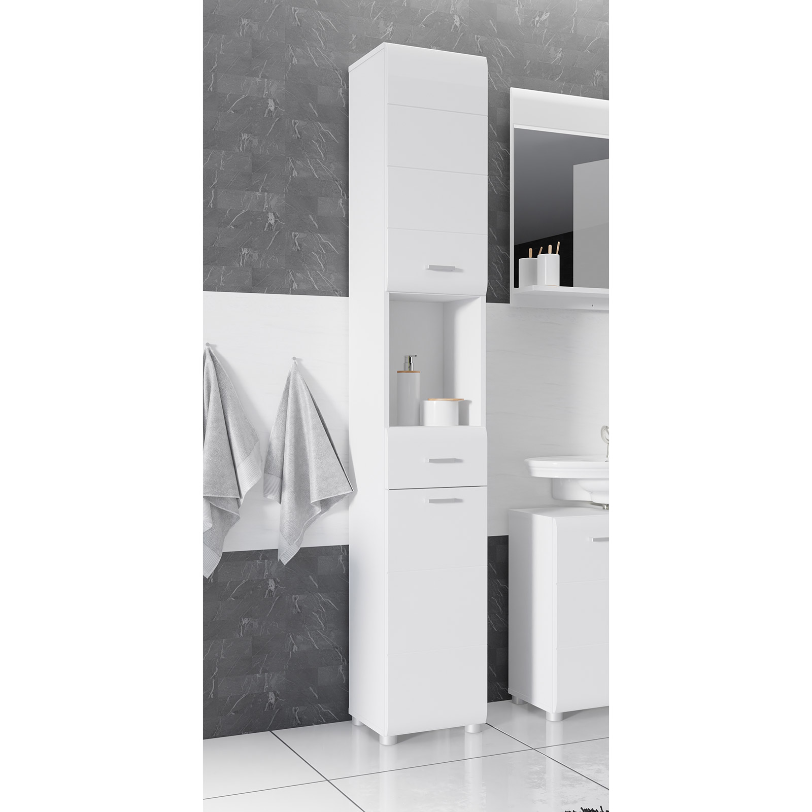 Hochschrank - weiß Hochglanz - 182 cm hoch