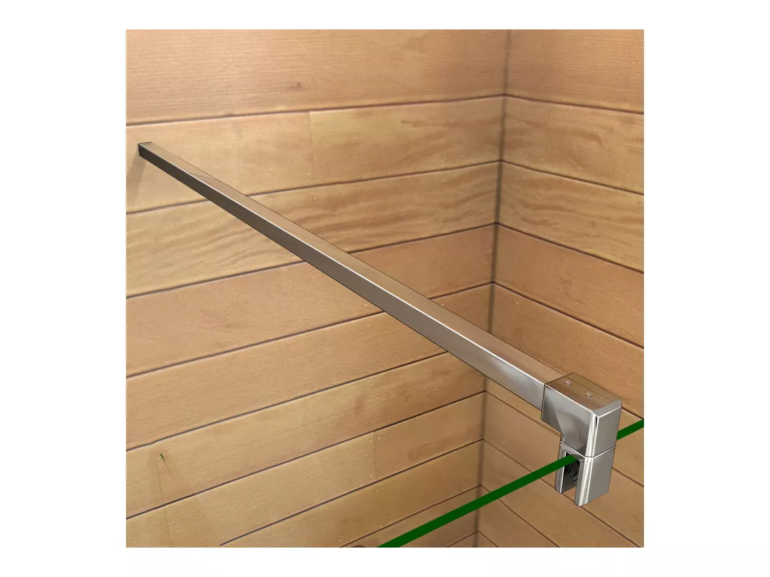 Paroi de douche à l'italienne 120+30x200cm avec retour pivotant - Verre 8mm trempé - Avec barre de fixation 90cm en carré