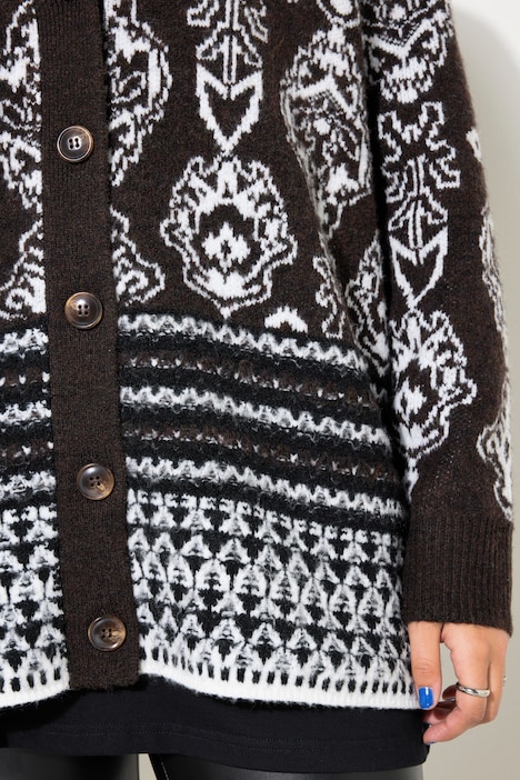 Strickjacke, oversized, Jacquard-Mustermix