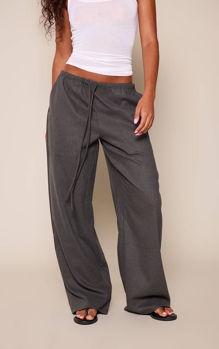 Charbon Pantalon Taille Basse Ajusté Avec Cordon De Serrage En Tissu Brossé
