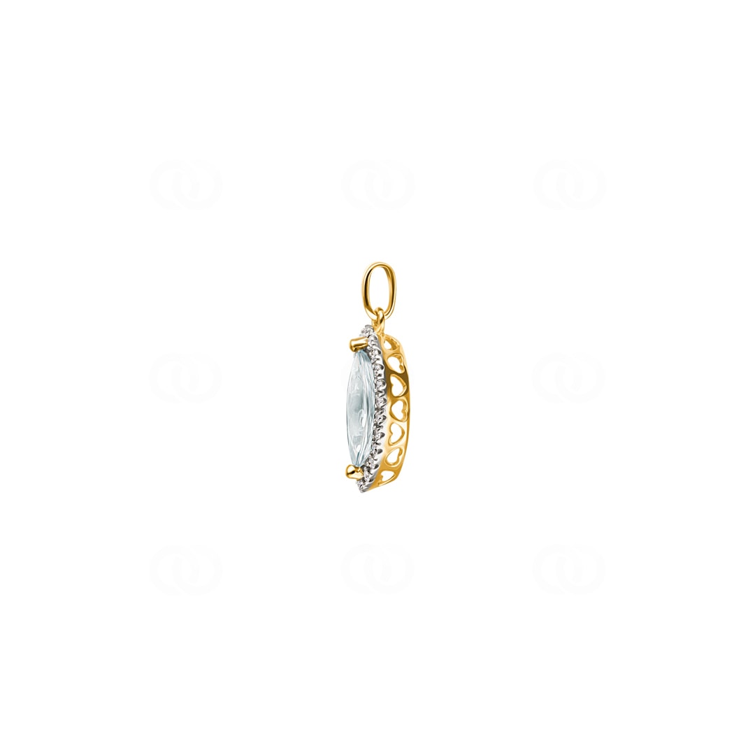 Anhänger 750/18 K Gelbgold mit grünem Amethyst Marquise und Diamanten 0.07 ct H/si