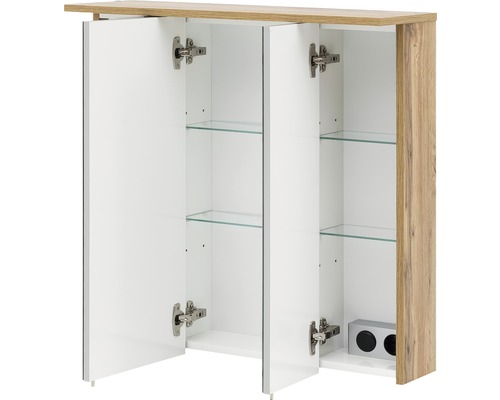 Spiegelkast Möbelpartner Profil 80,5 x 23,7 x 72,3 cm eiken natuur 3-deurs LED