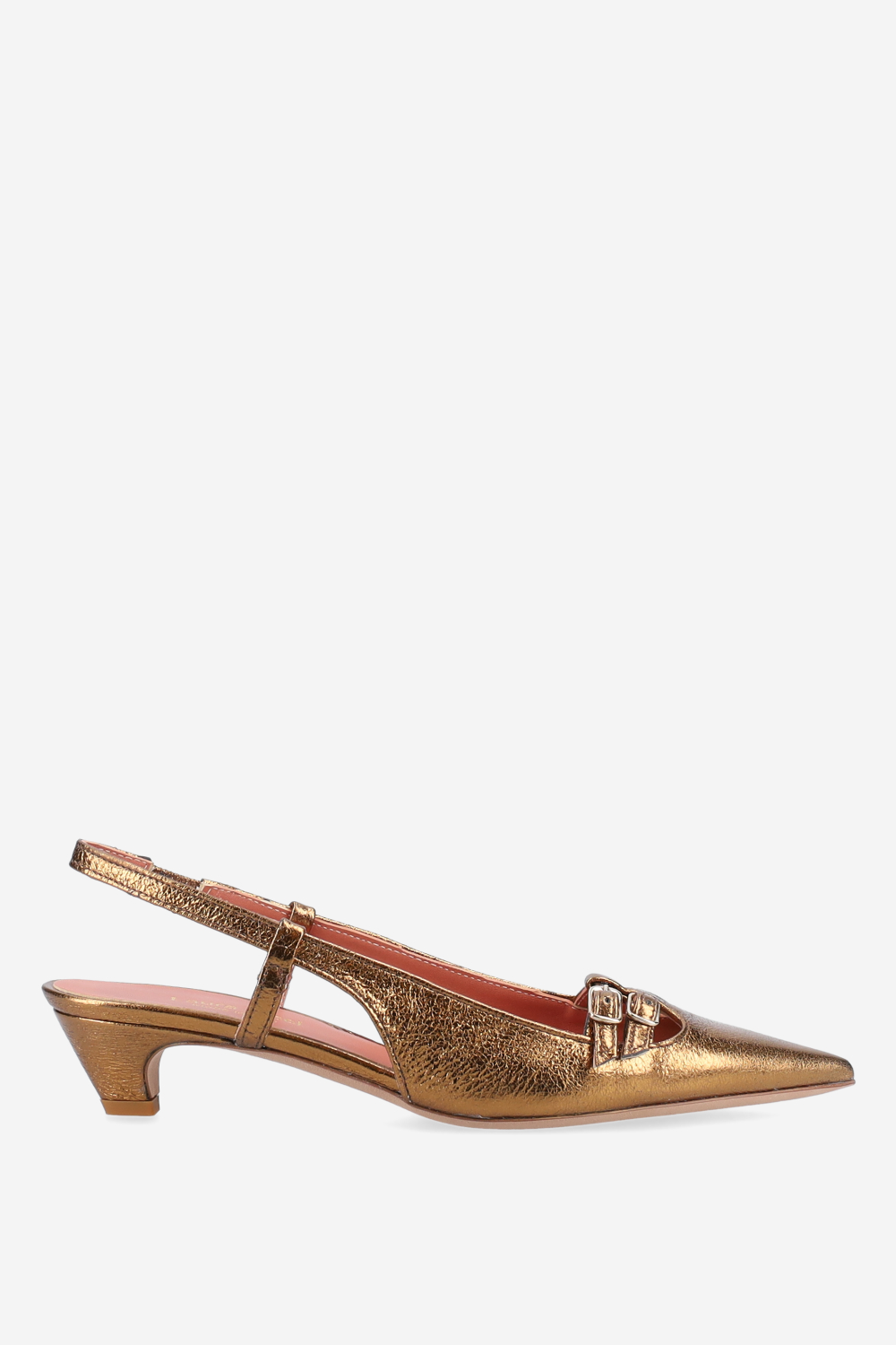Pointed-toe metallic leather slingbacks