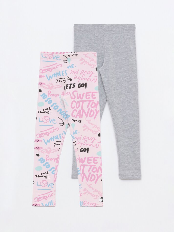 Conjunto de 2 leggings compridas básicas, lisas e estampadas - Rosa Claro