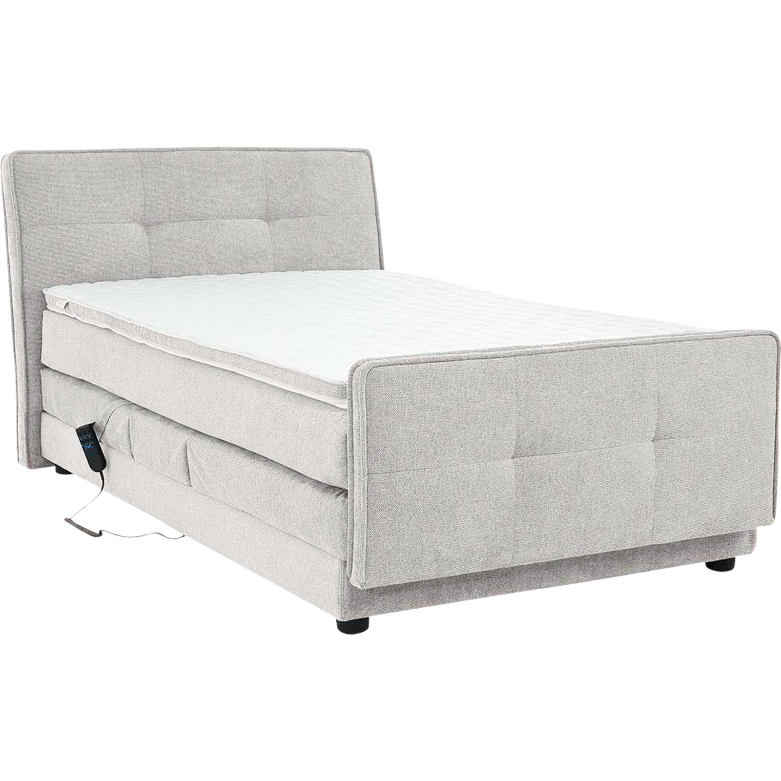 Boxspringbett Paloma Stoff 120 x 200 cm, mit verstellbarer Liegeposition per Fernbedienung hellgrau