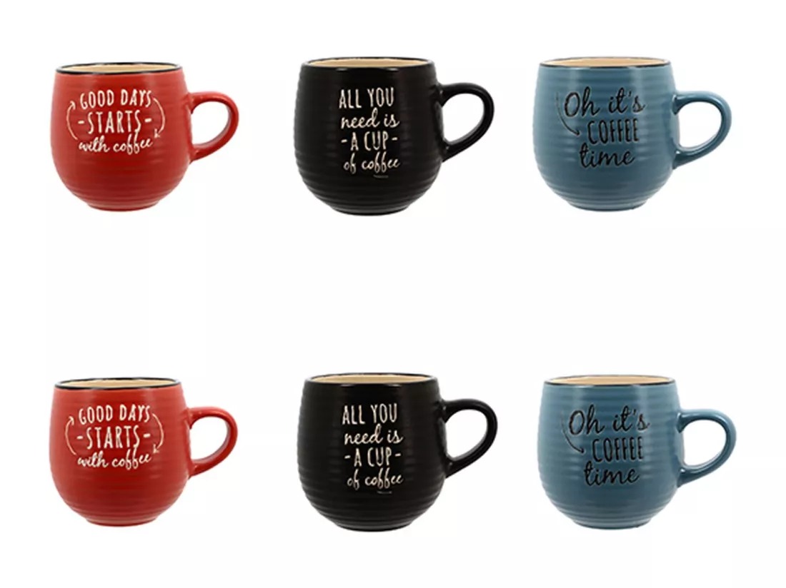 Novastyl - Lot 6 Mugs 35cl Pause Cafe Gres Coloris Assortis