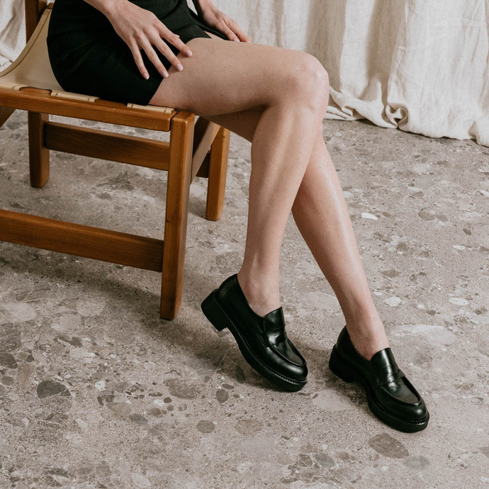 Mocassins  en cuir glacé noir