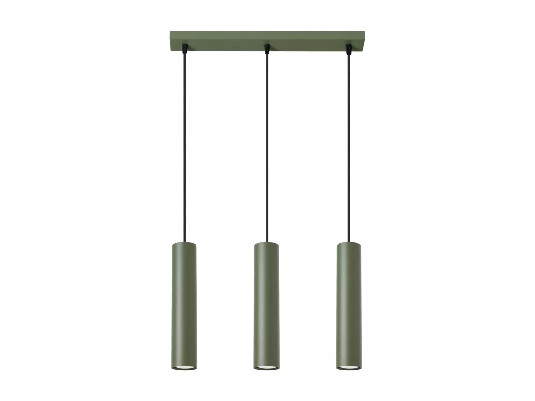 Lampe à suspension Lagos grenier en acier - 3 sources lumineuses - L.45 x H.98 cm - vert olive