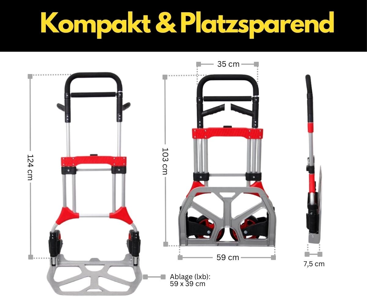 PROREGAL Opvouwbare professionele handwagen ELEPHANT HxBxD 112 x 60 x 61 cm Draagvermogen 250 kg Ergonomische handgrepen TPR rubberen wielen Zwart-Rood-Zilver