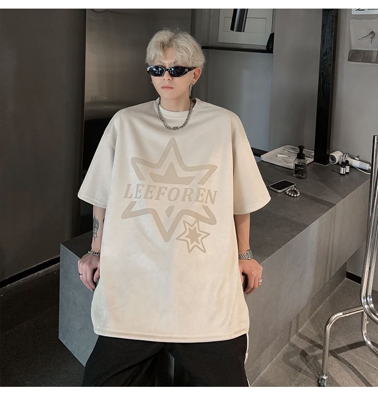 Bay Go Mall - Oversized T-shirt met ronde hals en elleboogmouwen en tekst