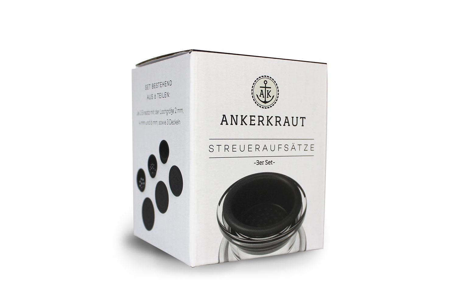Korkenglas Streuaufsatz 3er-SetStreueraufsätze für Korkengläser von Ankerkraut