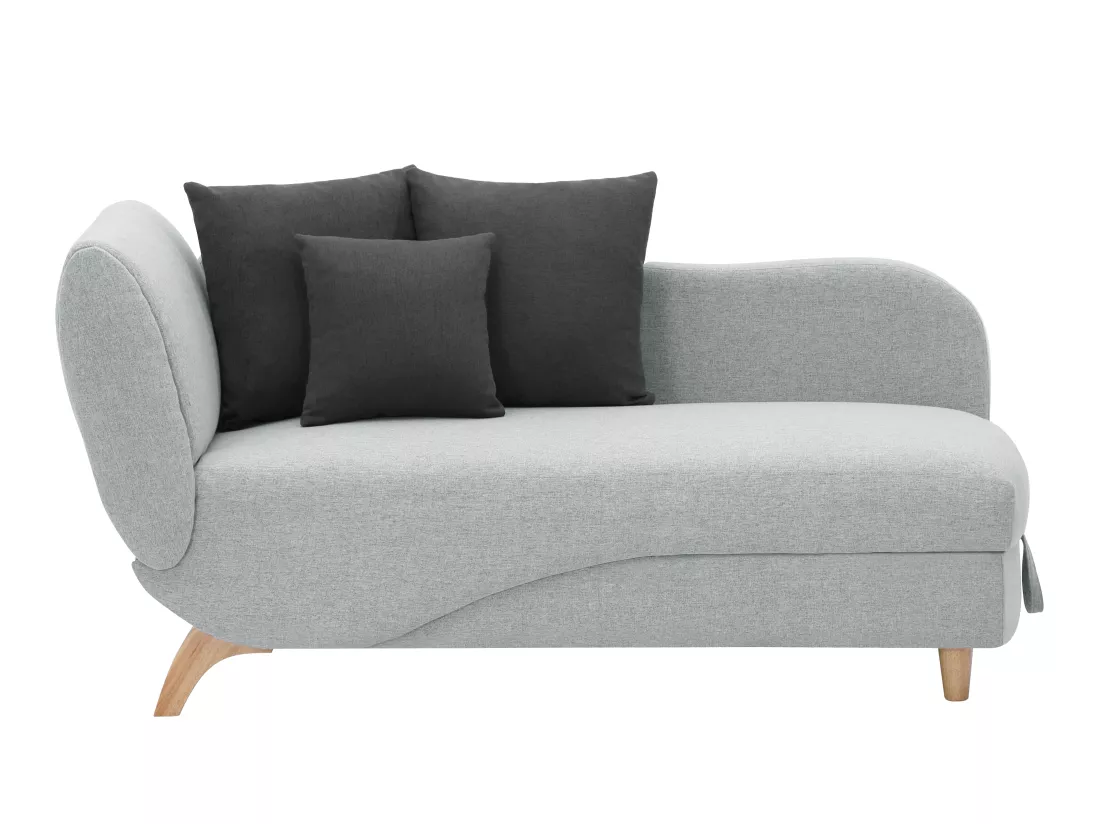 Méridienne droite convertible en tissu gris clair avec coffre de rangement PENELOPE