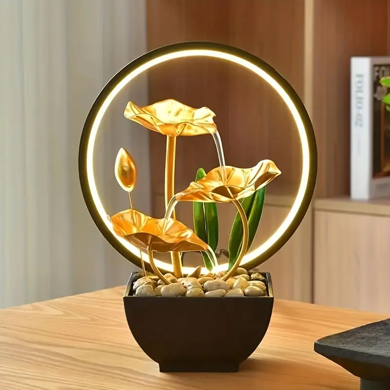 (28x22cm) LED Zimmerbrunnen Home Deko Wasserspiel USB Tischbrunnen Beleuchtung mit Steinen