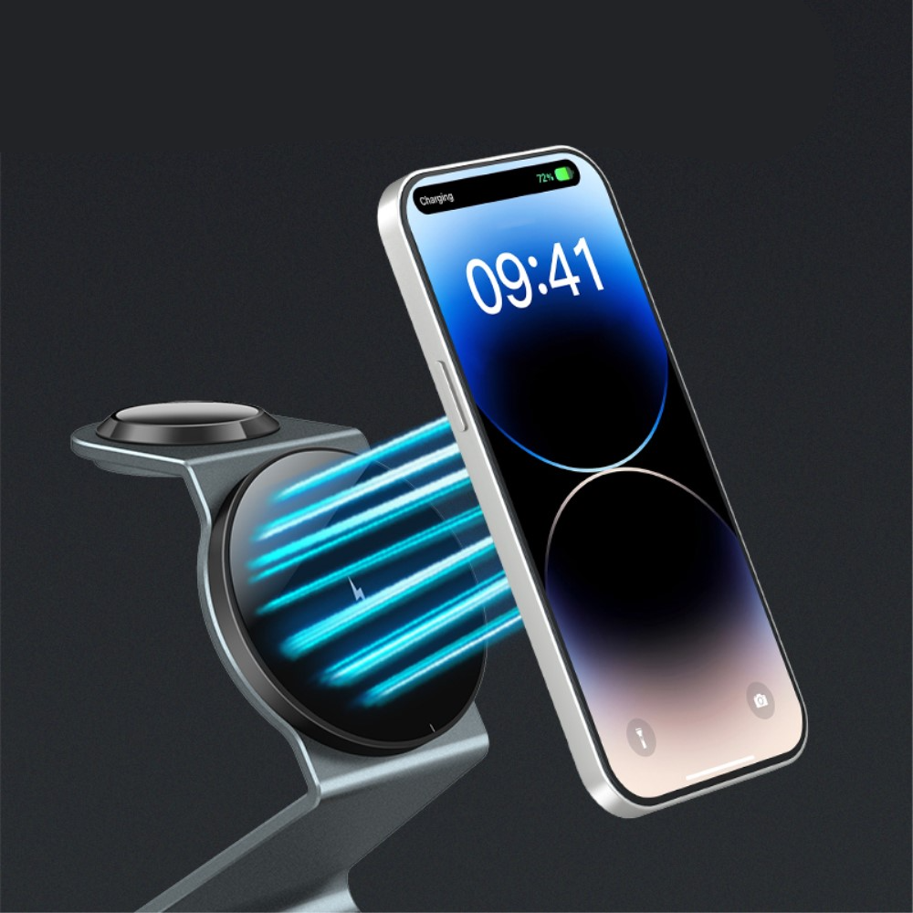 (15W) 3in1 MagSafe Ladegerät Qi Wireless Charger für Apple iPhone / Apple Airpods / Apple Watch Ladestation - Schwarz