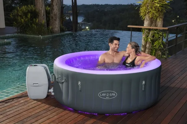 Bestway 60009, 669 L, 4 person(er), Rund, Boble/Jet massage, Acrylonitrilbutadienstyren, PVC, Grå, Hvid