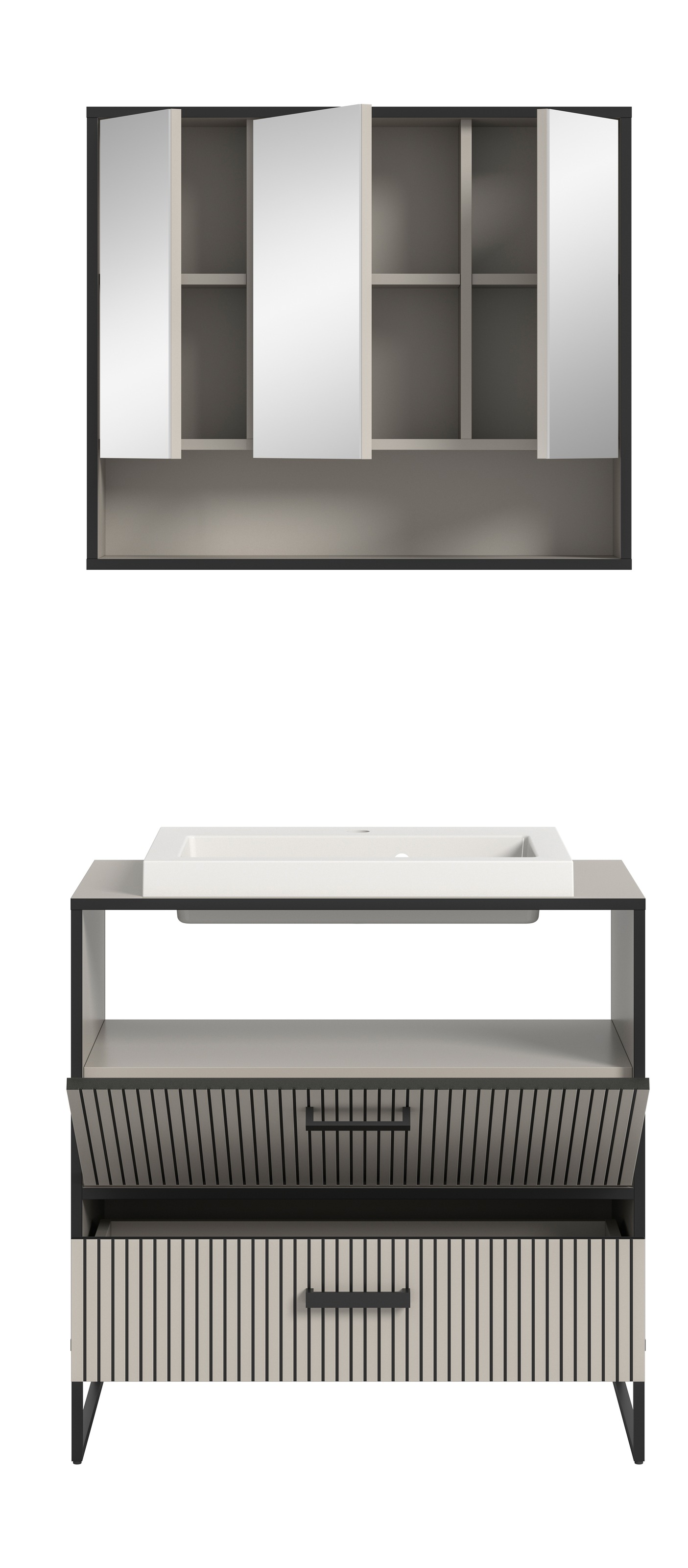welltime Badmöbel-Set »Locri, Breite 80 cm, Rillenoptik, Metallkufen« 2 Stk. tlg.