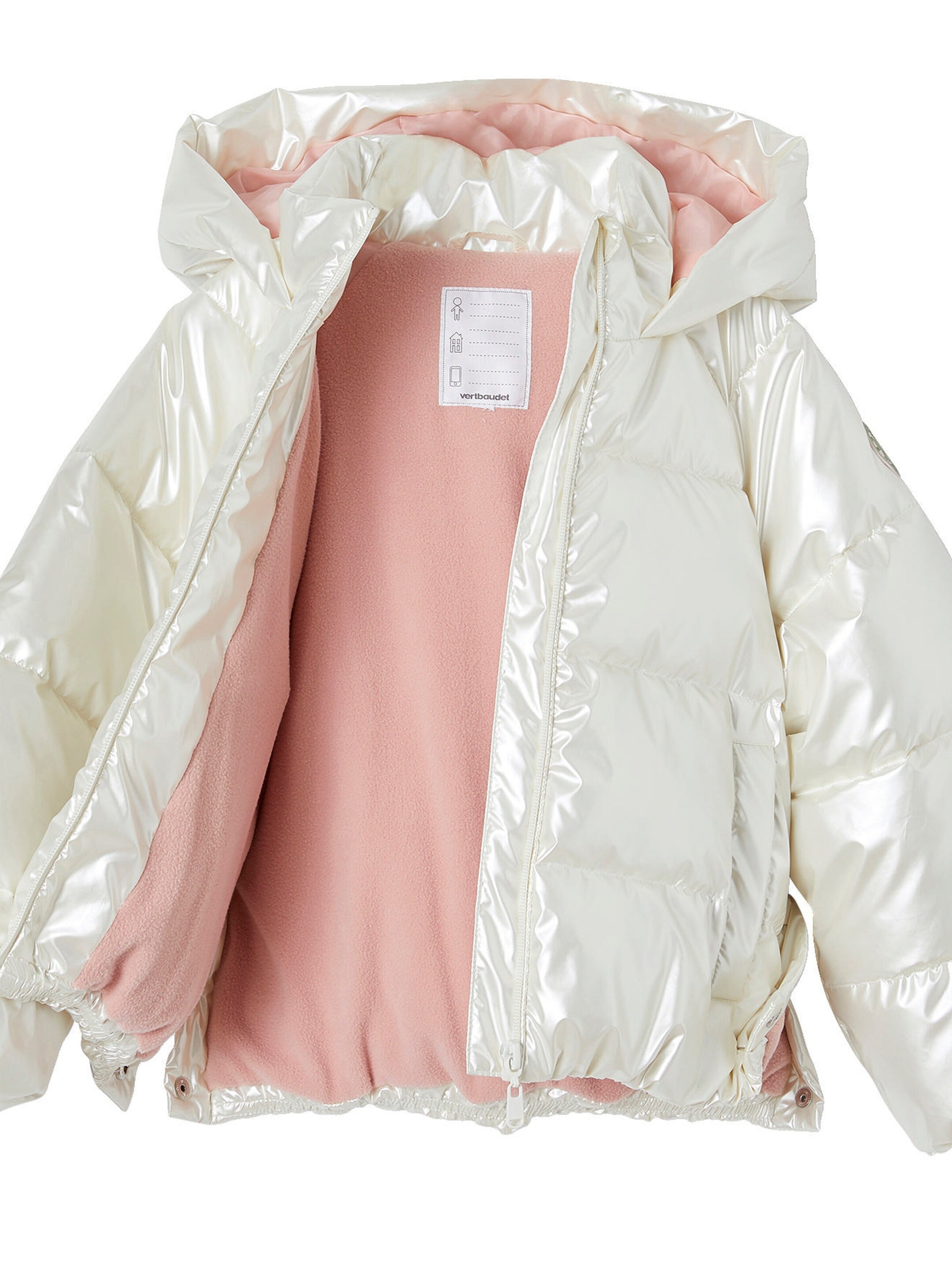 Vertbaudet Mädchen Kapuzen-Steppjacke in Perlmutt-Optik, Wattierung Recycling-Polyester wollweiß