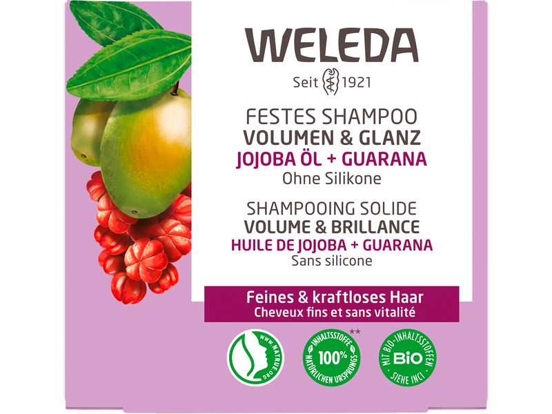 WELEDA Festes Shampoo Volumen und Glanz 50 g Natürliches Shampoo verleiht kraftvolles Haar, das natürlich glänzt
