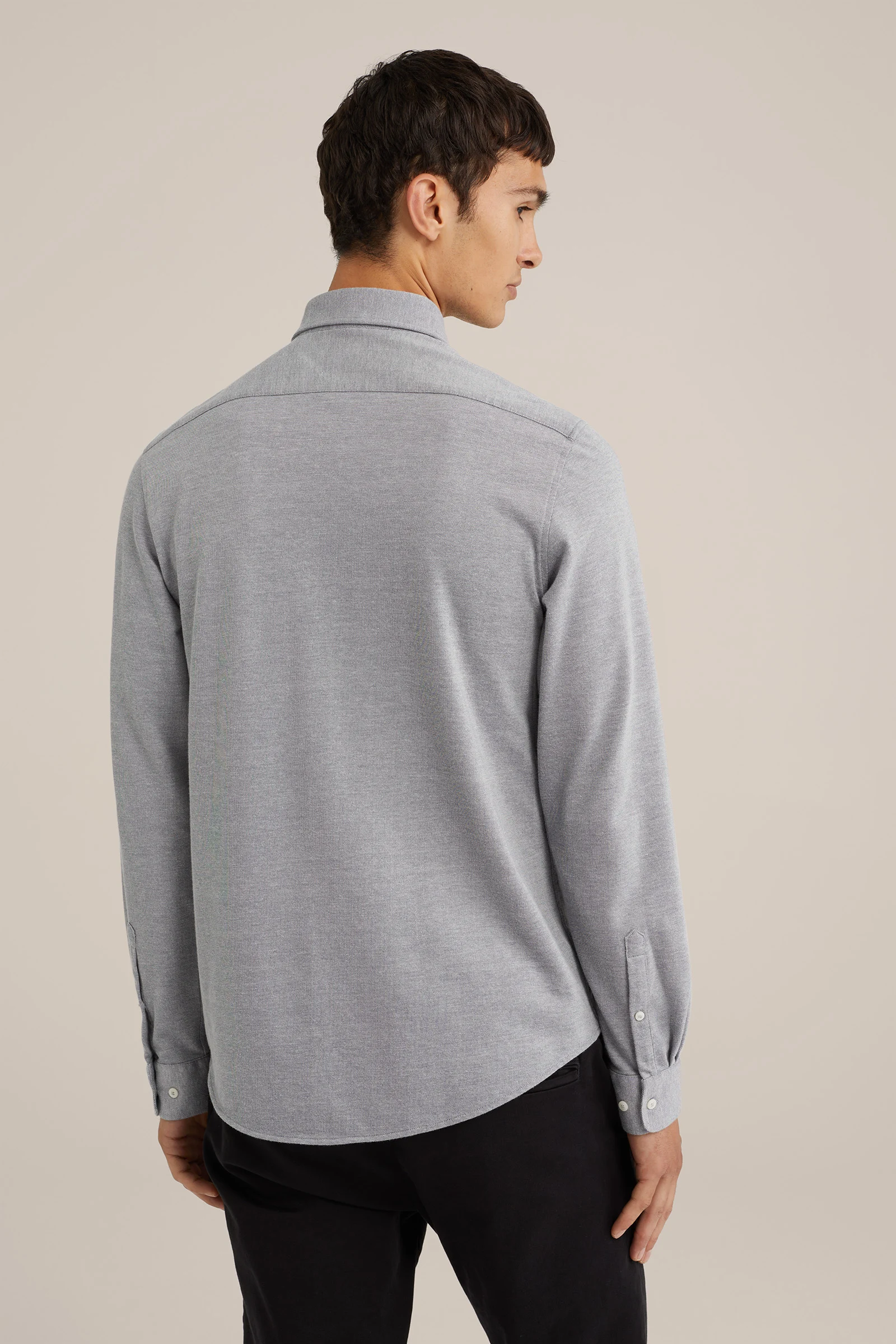 piquéjersey overhemd met stretch Fundamentals Lichtgrijs
