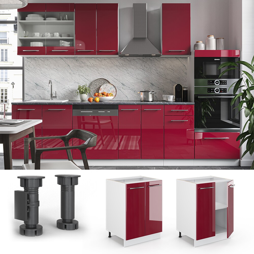 VICCO Unterschrank 60 cm Bordeaux Hochglanz Küchenschrank Hängeschrank Küchenzeile Fame-Line
