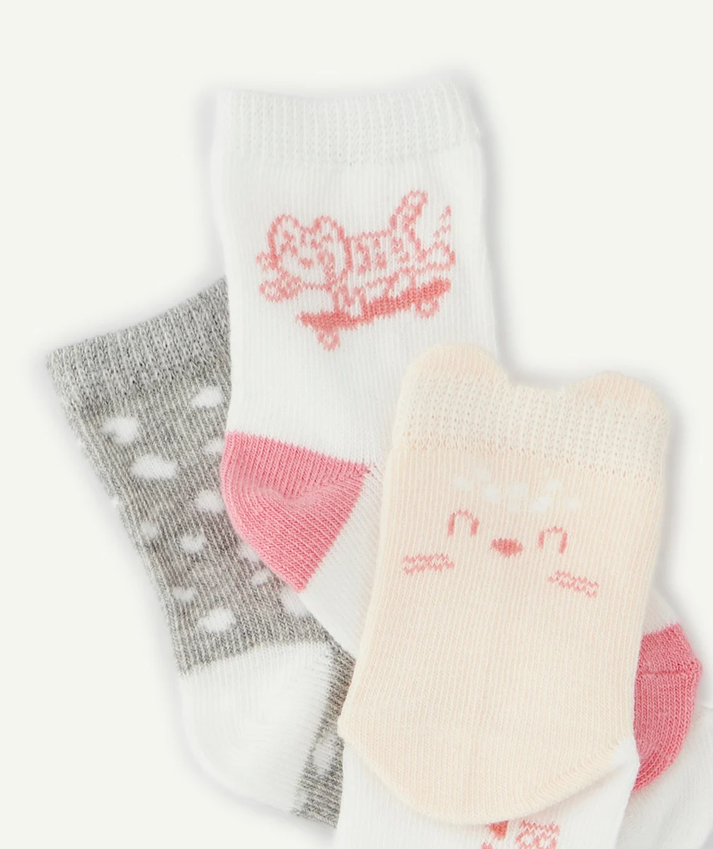 LOT DE 3 PAIRES DE CHAUSSETTES BÉBÉ FILLE THÈME CHAT