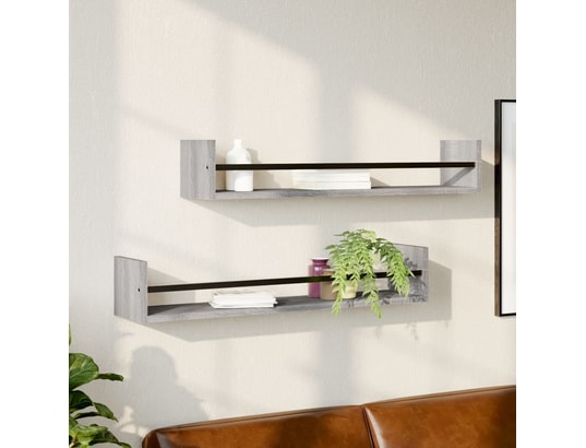 VIDAXL - Etagère murale étagères murales avec barres 2 pcs sonoma gris 80x16x14 cm