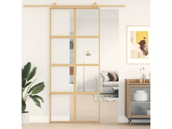 Porte coulissante doré 90x205 cm verre ESG clair et aluminium