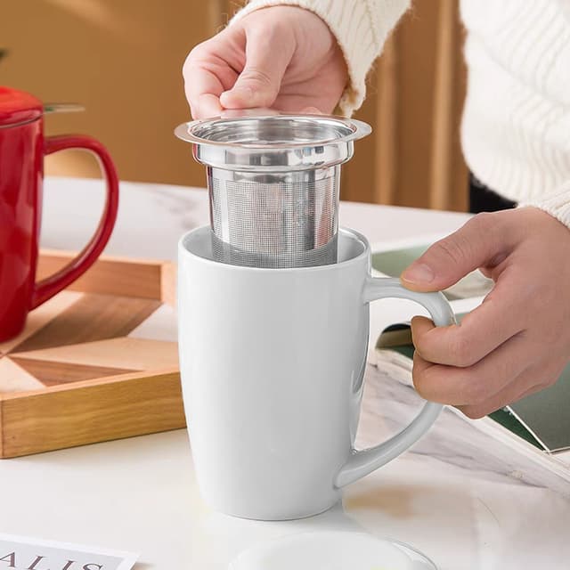 Kaffekop Tekop i porcelæn med låg og tebrevsholder