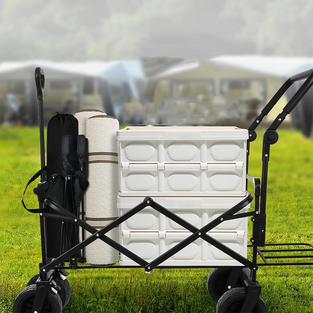 (180L) Faltbarer Leiterwagen Outdoor Bollerwagen Transporthilfe für Camping   Festivals mit Abnehmbarem Dach - Schwarz