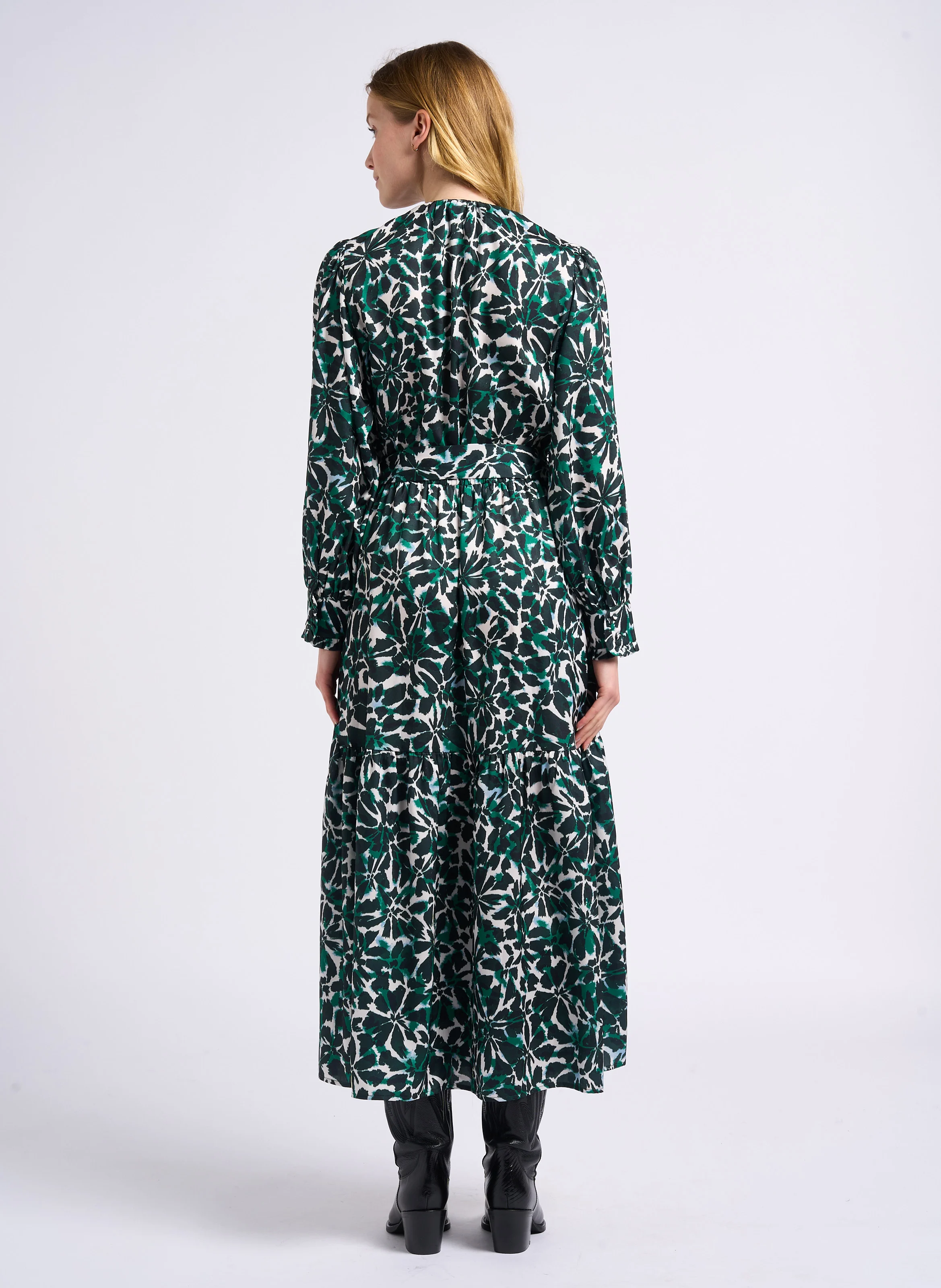 CLELIE - Robe longue col rond imprimée| Vert
