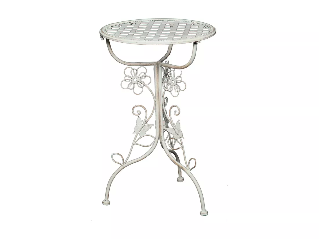 TABLE D'APPOINT Flore Fer blanc antique