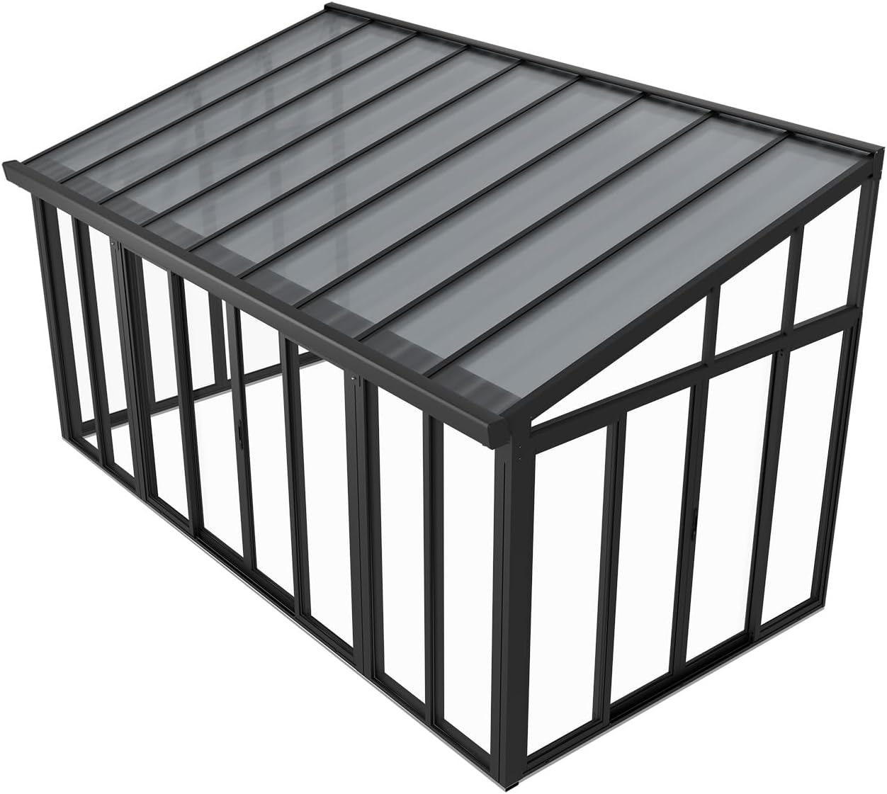 Juskys Wintergarten 15 m² - mit kristallklaren Wänden, Doppel-Schiebetüren & UV-Schutz - wasserdicht & winterfeste Überdachung aus Aluminium - Grau