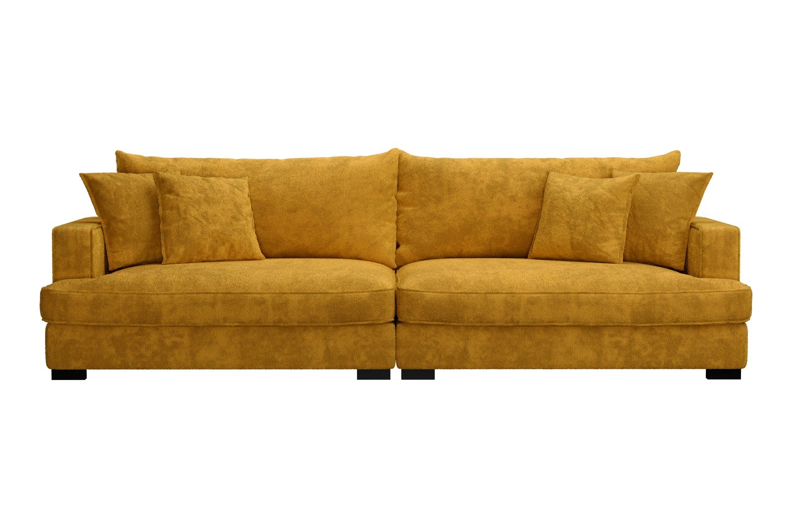 Rossi Lux 4-seter sofa Tekstil Genesis 10 Golden Yellow, arm A med sorte ben. Lux Komfort.