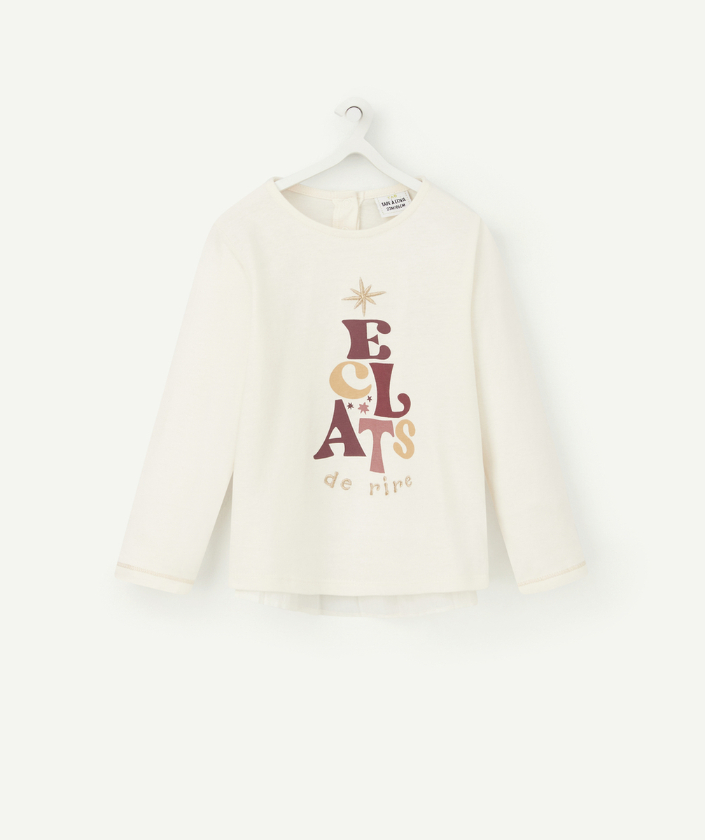 T-SHIRT BÉBÉ FILLE EN COTON BIO ÉCRU AVEC ÉTOILES COULEUR DORÉE ET MESSAGE