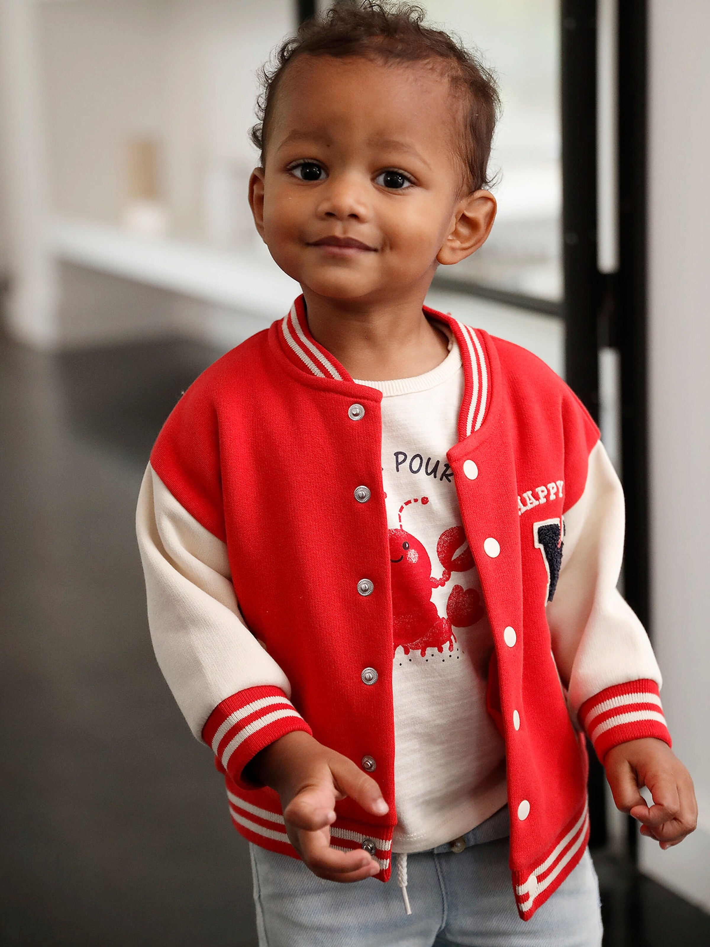 Vertbaudet Baby Sweatjacke im College-Style mit Recycling-Polyester rot