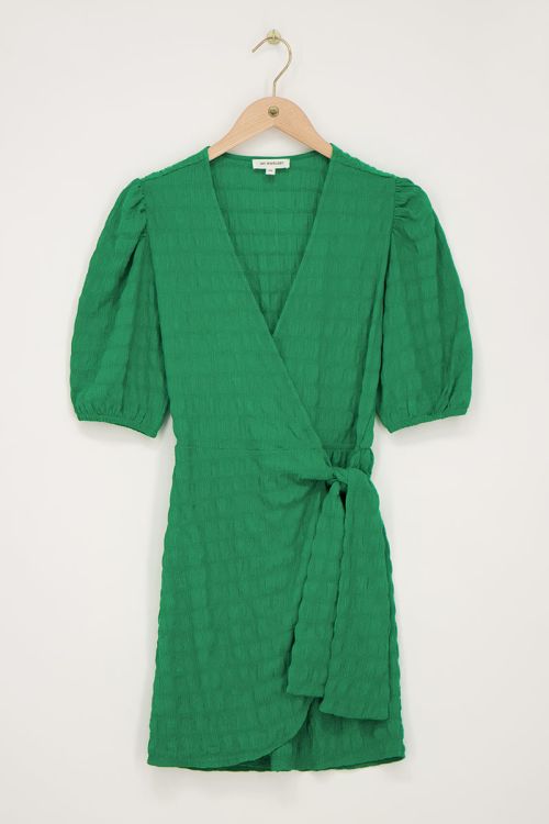 Groene jurk met overslag en structuur