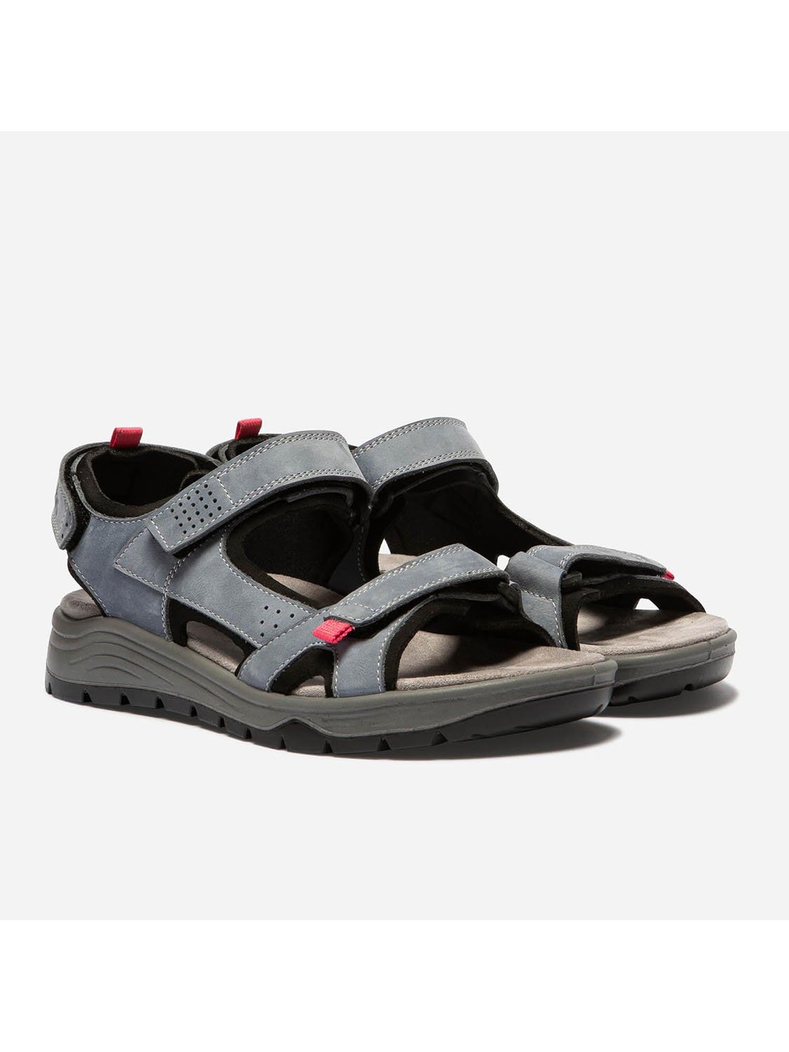 Sandales Femme A Scratch Dessus Cuir Bleu et Gris