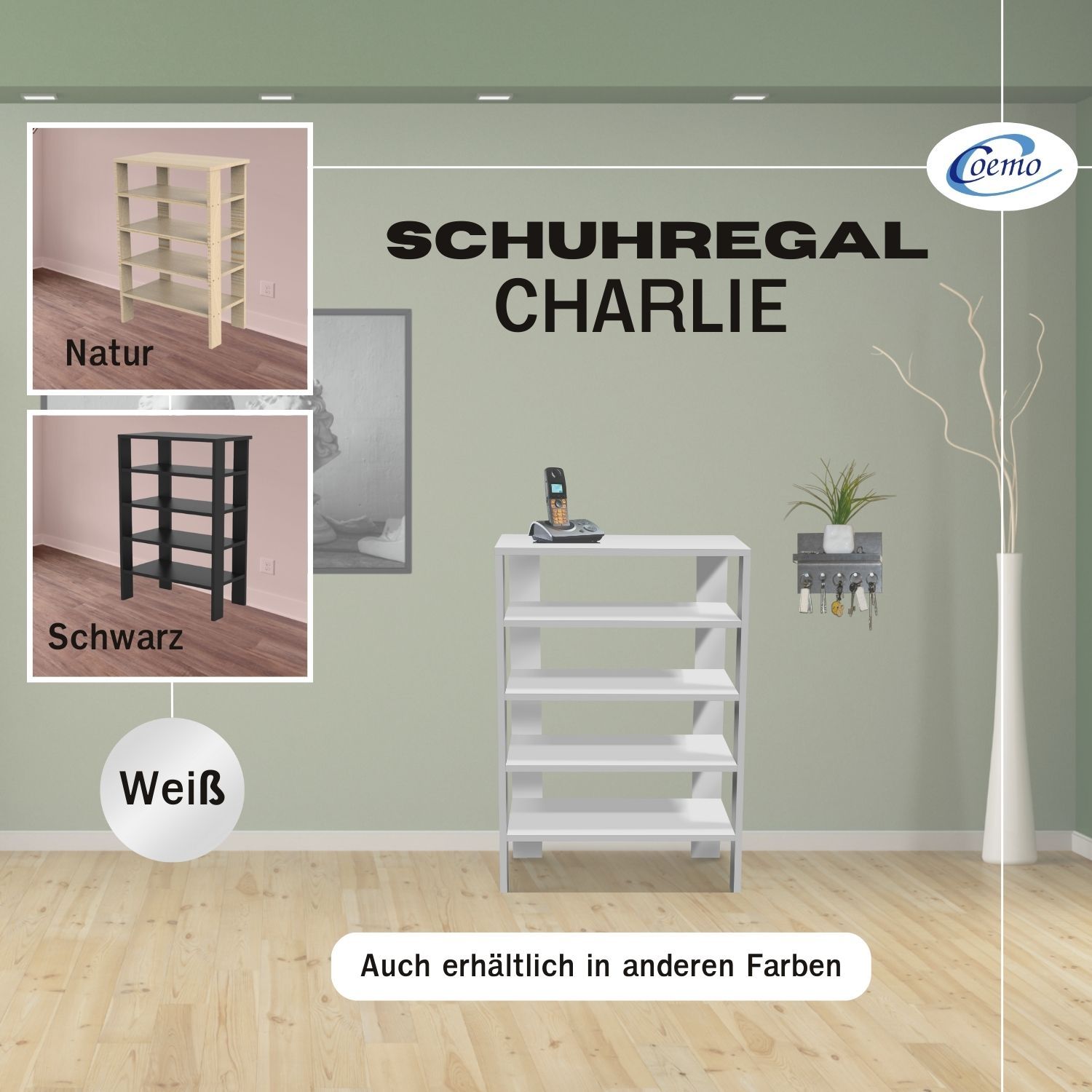 Coemo Schuhregal Charlie 60x32x87cm Weiß 5 Ablagen